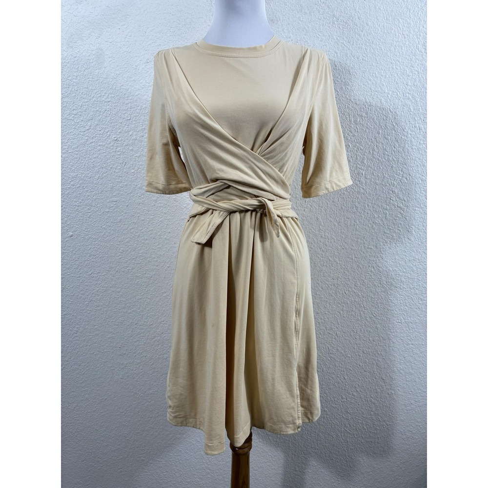 Lululemon Dress Womens Medium Beige Wrap Front Tie‎ Waist Short Sleeve Casual